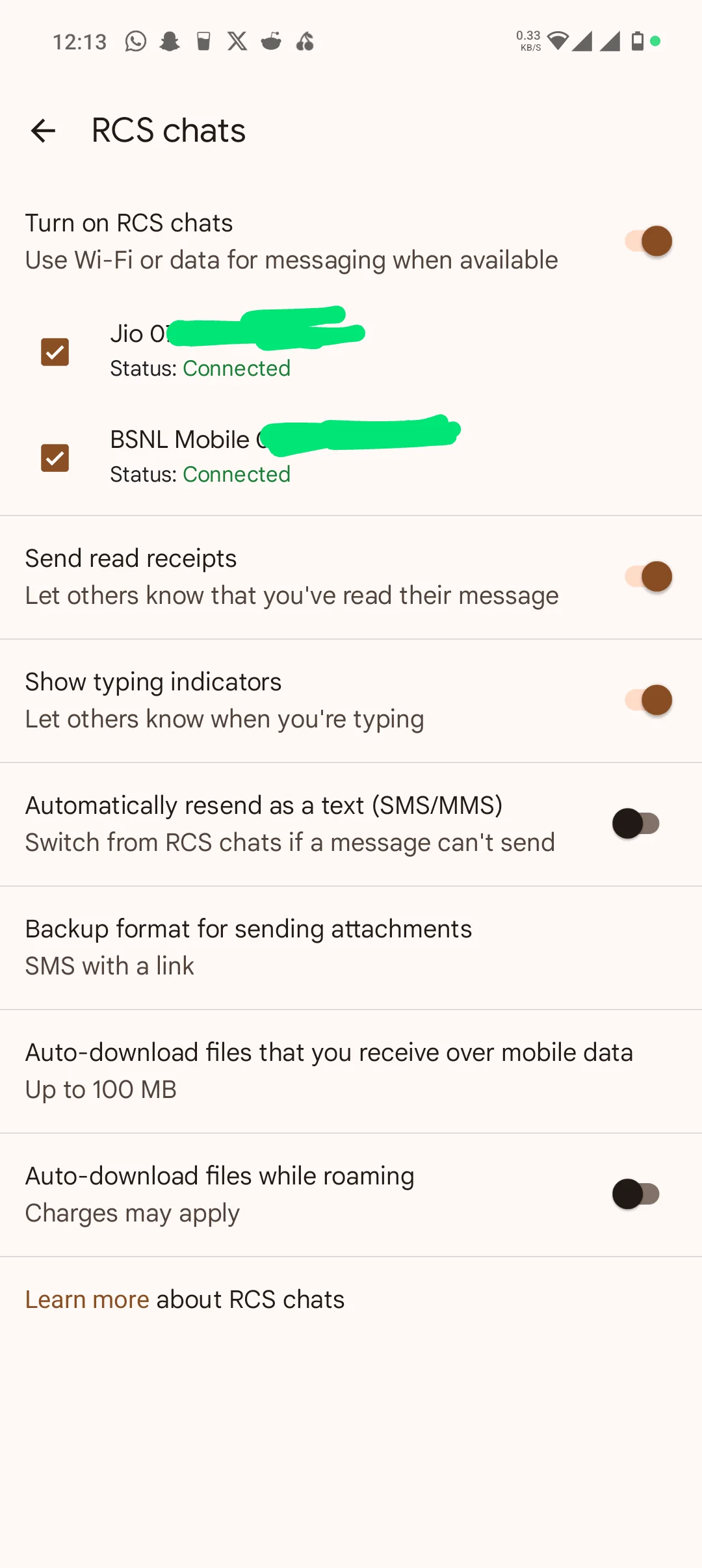 Google Messages dual SIM RCS screenshot.