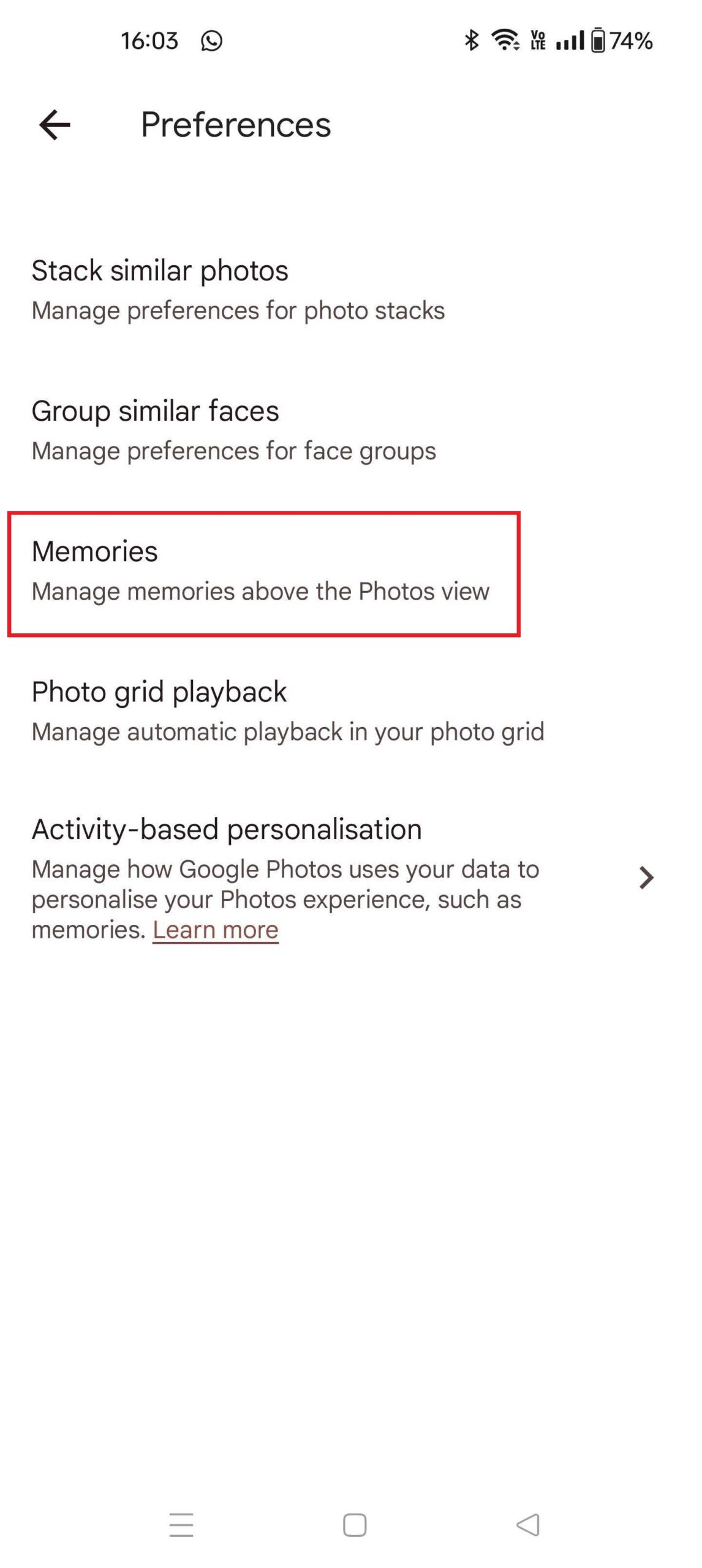 Google Photos hide from Memories 4