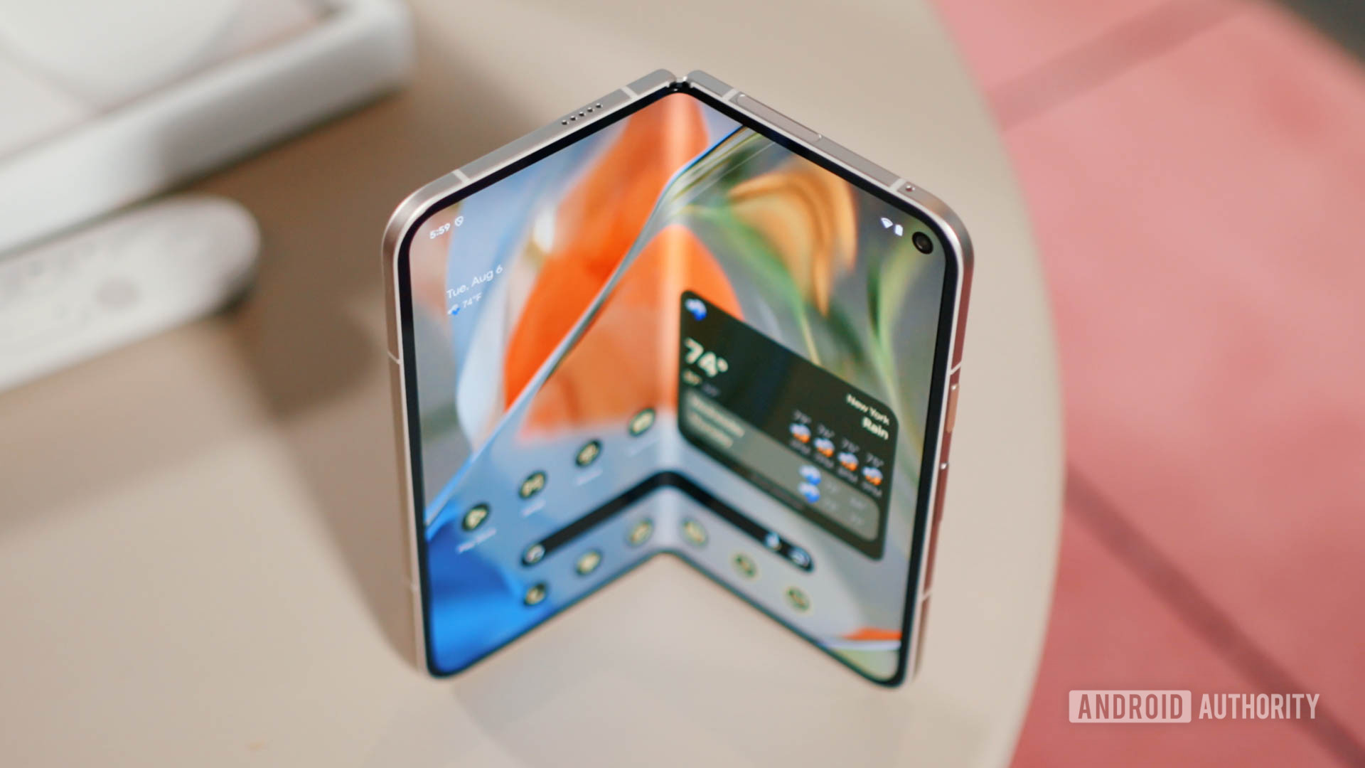 Google Pixel 9 Pro Fold display color open standing on table