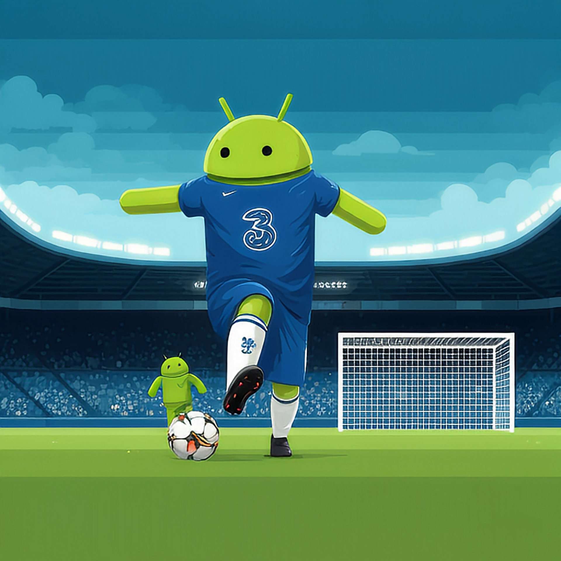 Google Pixel Studio Android mascot in chelsea shirt