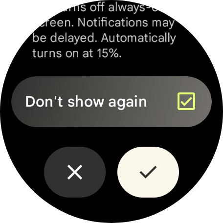 Google Pixel Watch 3 screenshot of options when enabling Battery Saver mode