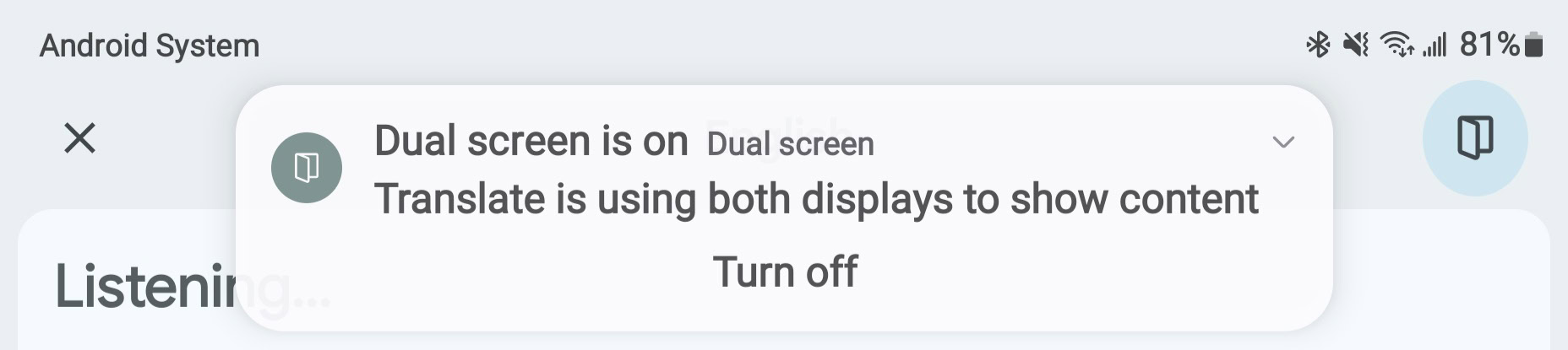 Google Translate dual screen mode is on