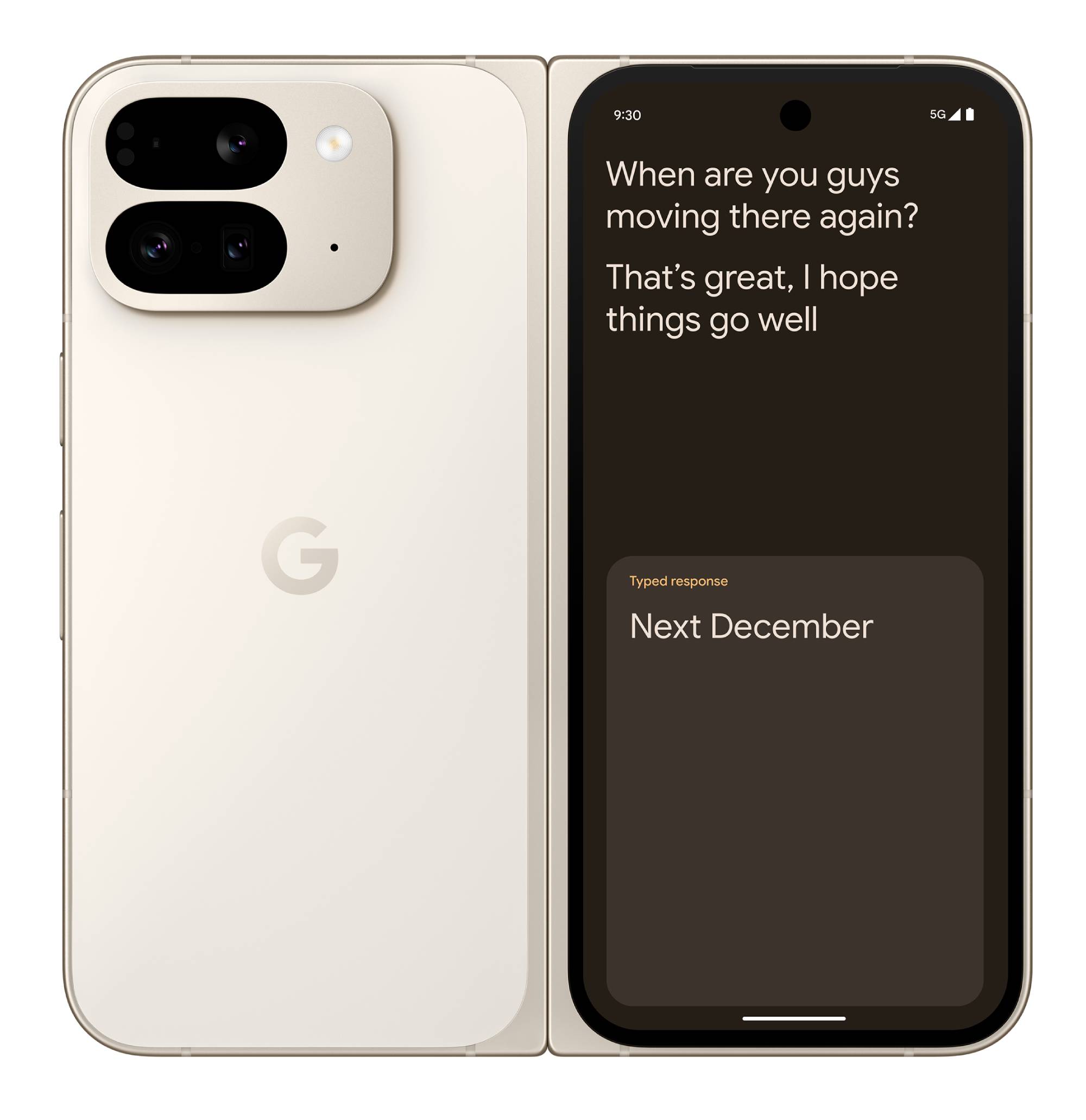 Live Transcribe new Dual screen UI on the Pixel 9 Pro Fold's cover screen.