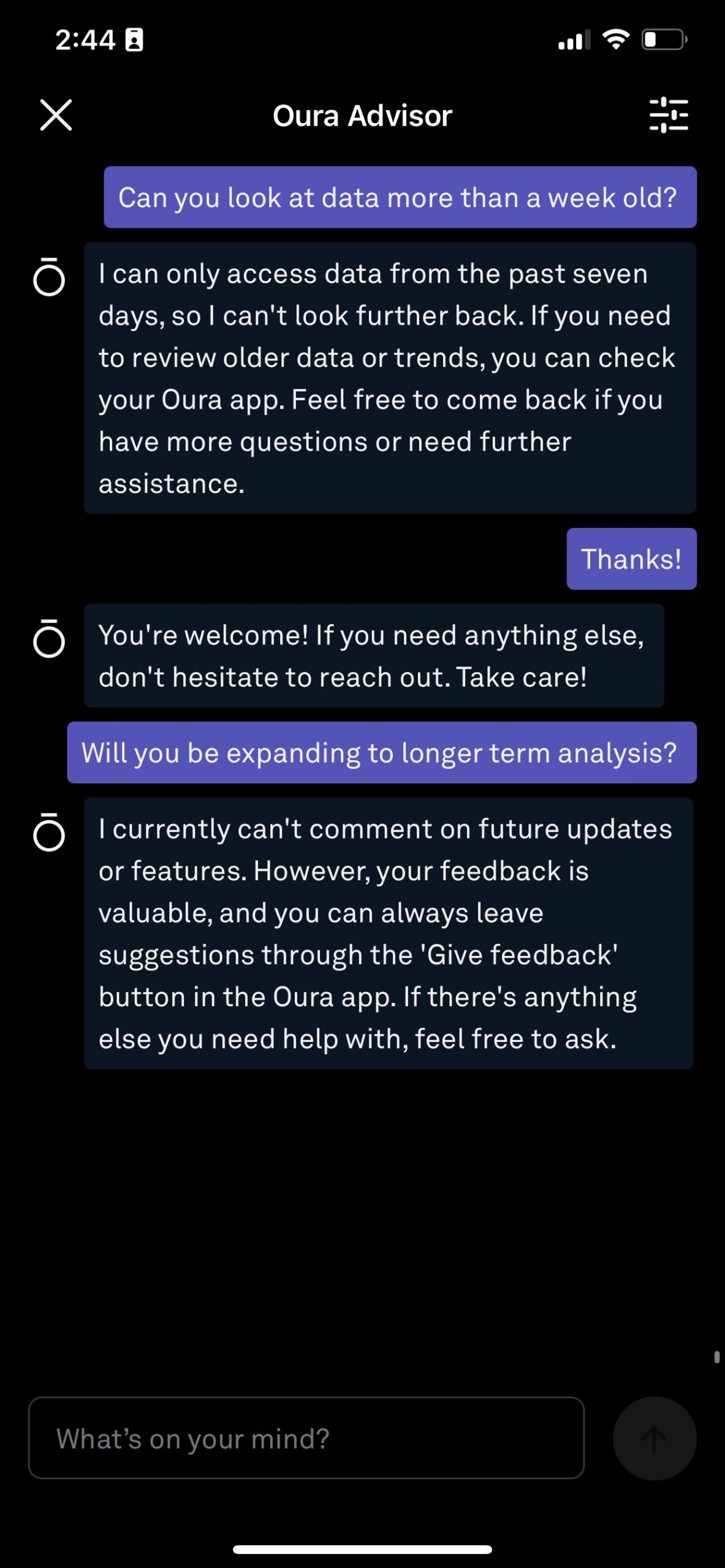 Oura Advisor Data Window