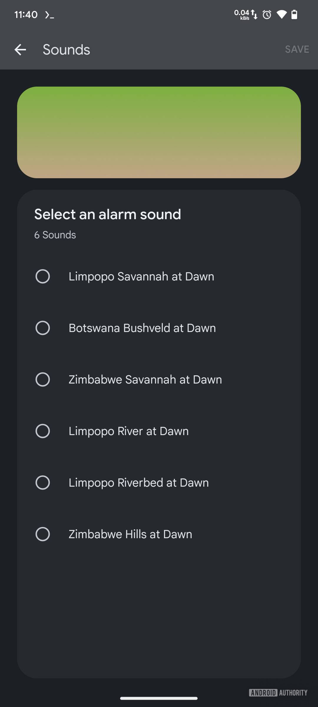 Screenshot of Pixel Sound Matters alarm sounds.