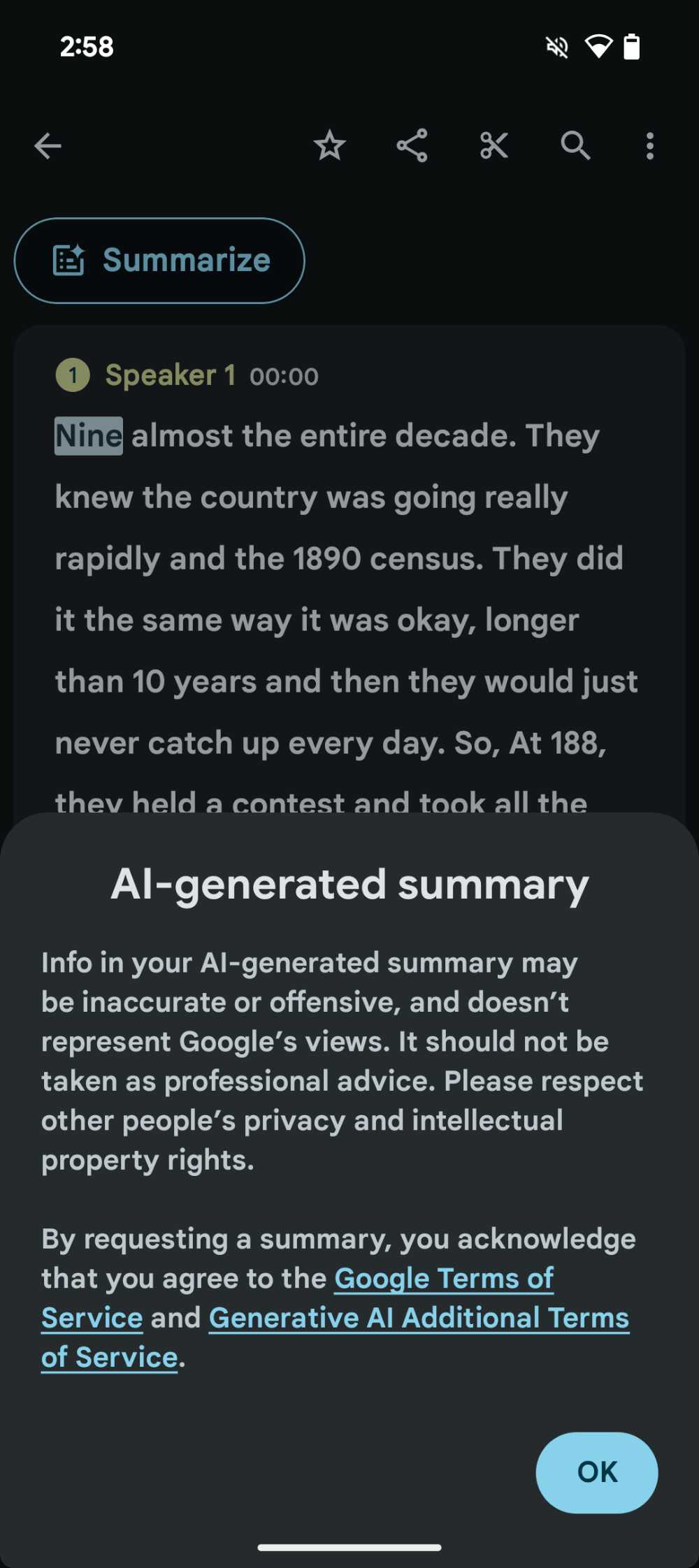 Pixel Recorder app AI generated summary