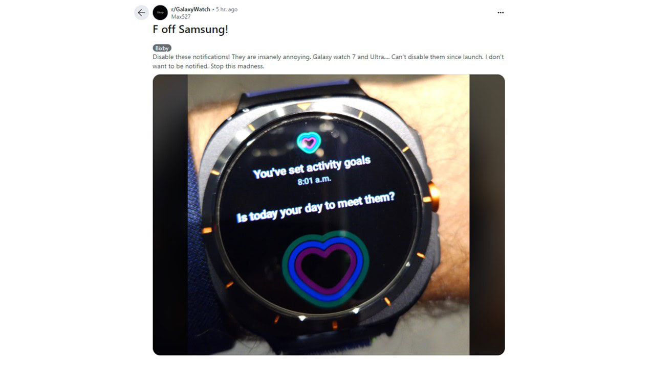 Samsung Galaxy Watch 7 Actvity Notifications Reddit Complaint