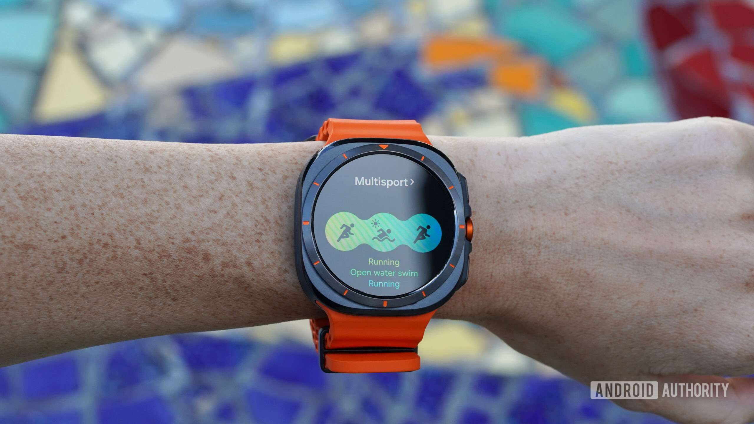 A Samsung Galaxy Watch Ultra displays multisport mode.