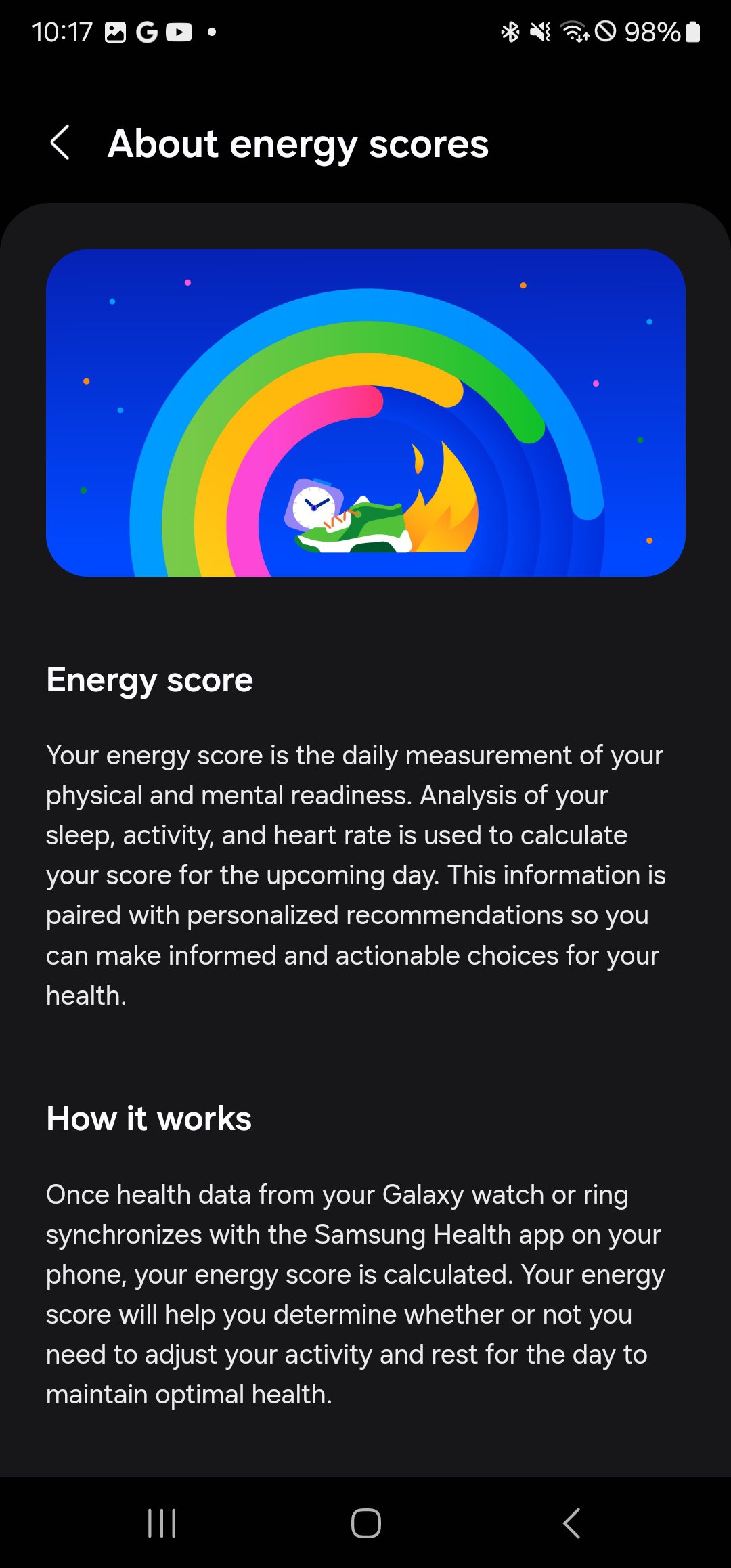 Samsung Health about Energy Score