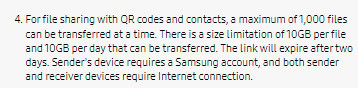 Samsung Quick Share 10GB daily transfer limit