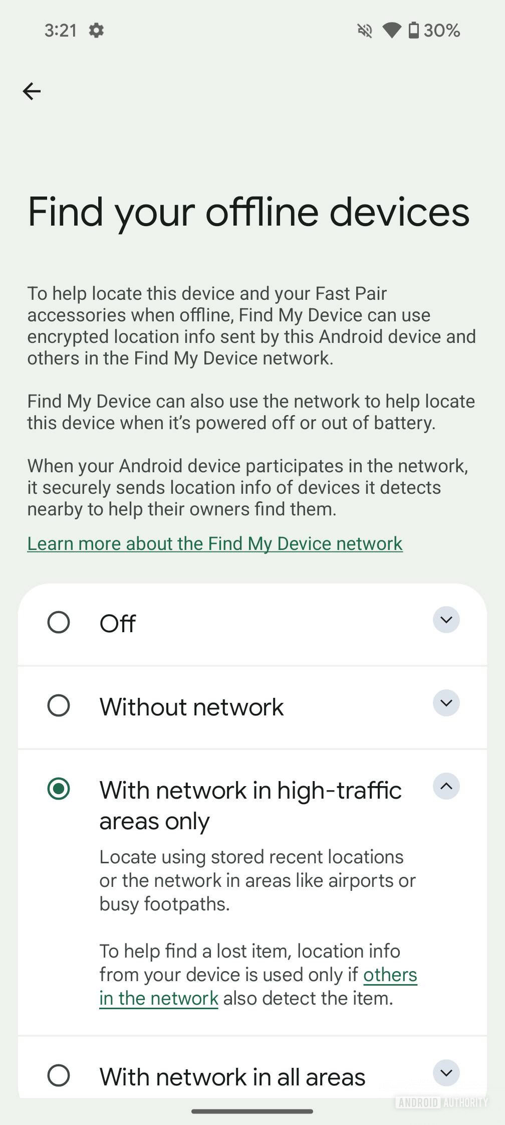 Screenshot of Find your offline devices settings on a Pixel 9.