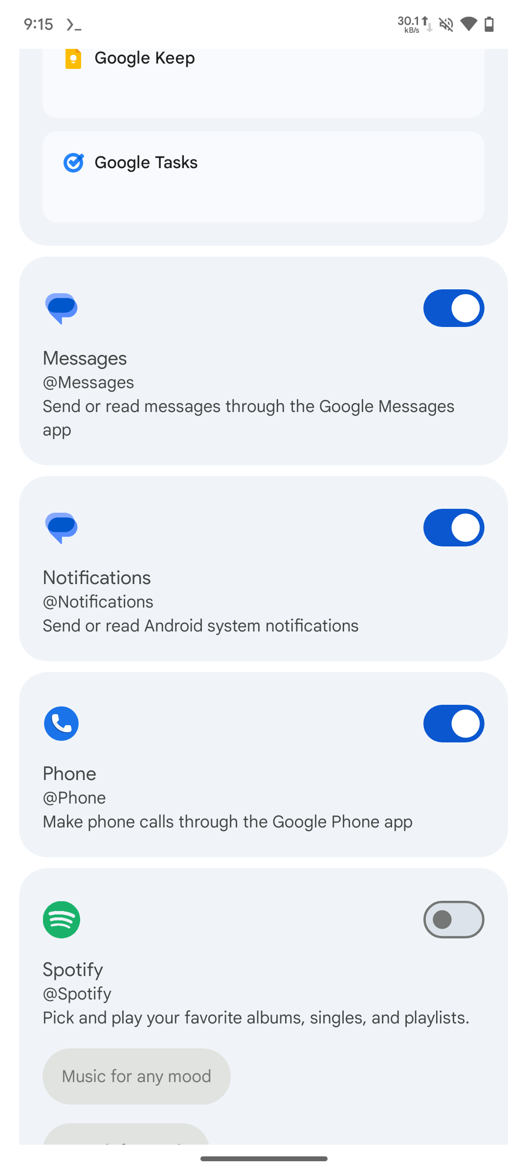 Screenshot of Gemini's new extensions for WhatsApp, Messages