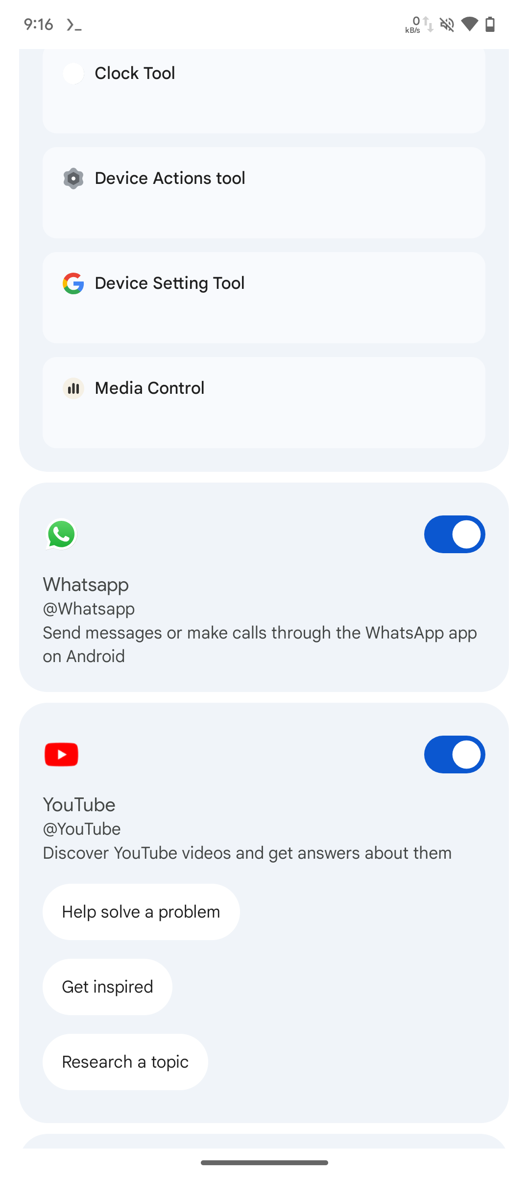 Screenshot of Gemini's new extensions for WhatsApp, Messages