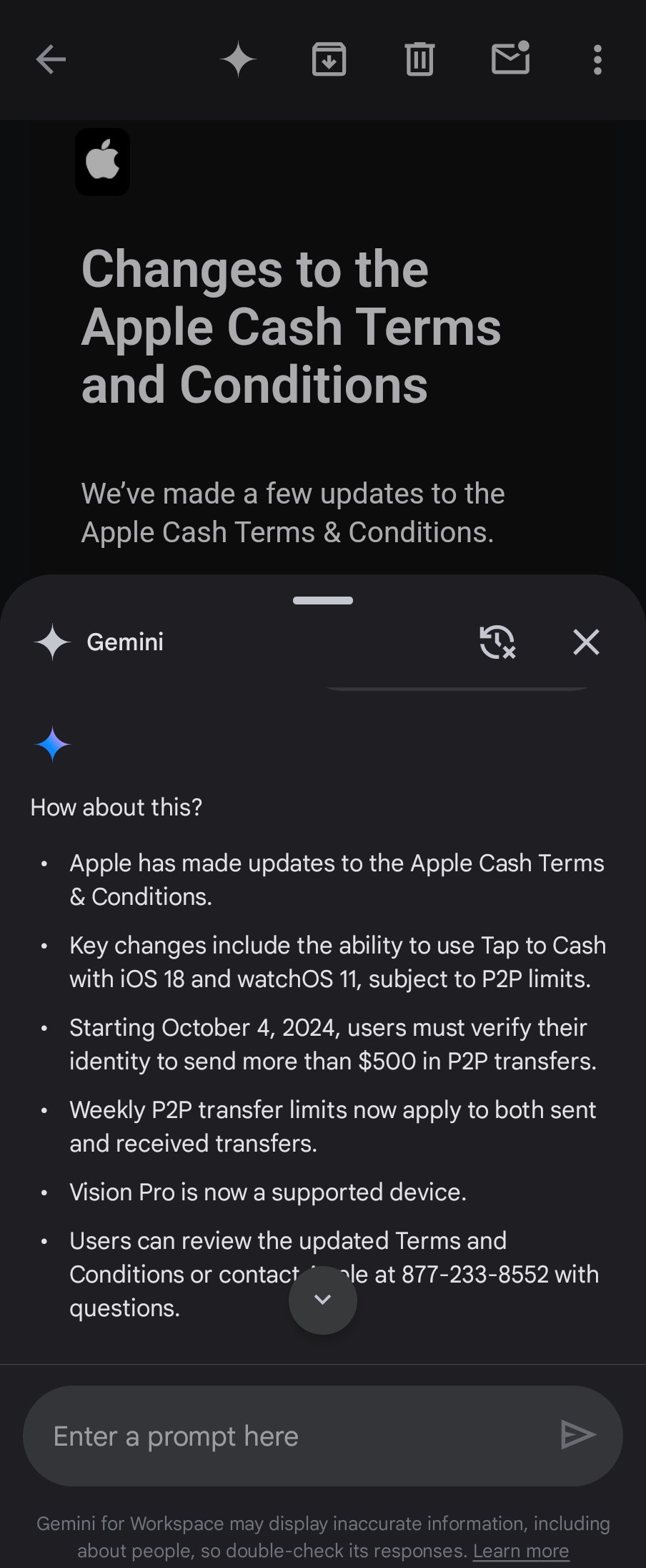 Gmail Q&A with Gemini feature screenshot