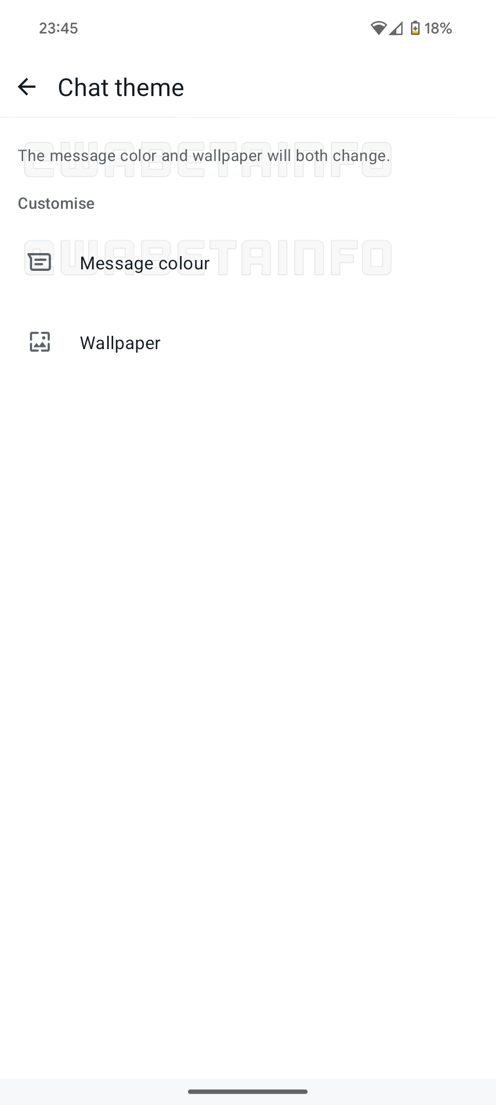 WaBetaInfo Whatsapp Beta WA CHAT POR DEFECTO TEMA MENSAJE COLOR PAPEL DE PANTALLA FUNCIÓN DE ANDROID