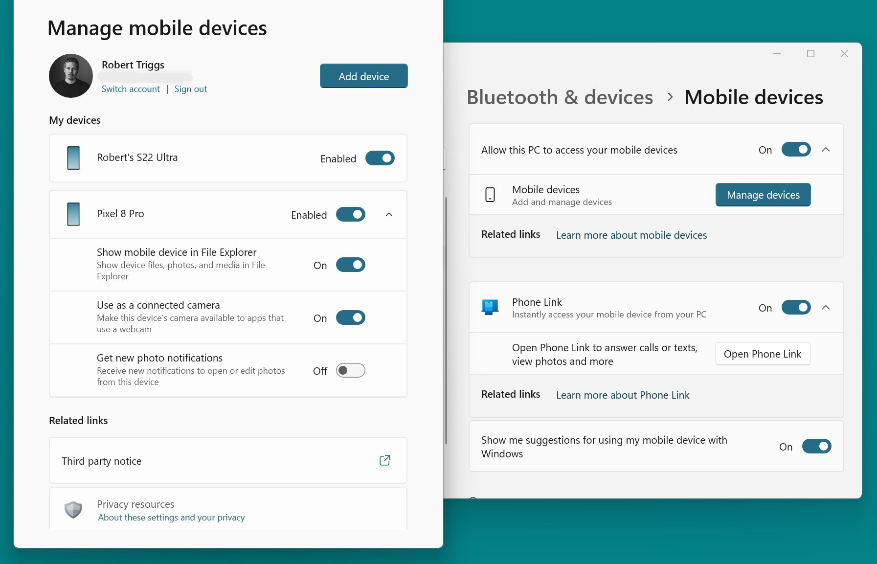 Windows Manage Mobile Devices Settings