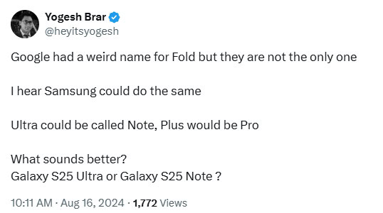 „Yogesh Brar“ pakeičia „Galaxy S25 Note“ ir „Pro“ pavadinimą