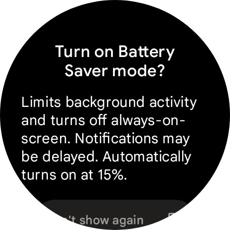 Google Pixel Watch 3 screenshot of Battery Saver mode screen