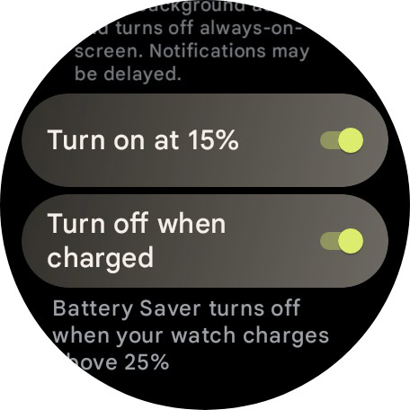 Google Pixel Watch 3 screenshot of Battery Saver settings