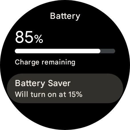 Google Pixel Watch 3 screenshot of Battery menu