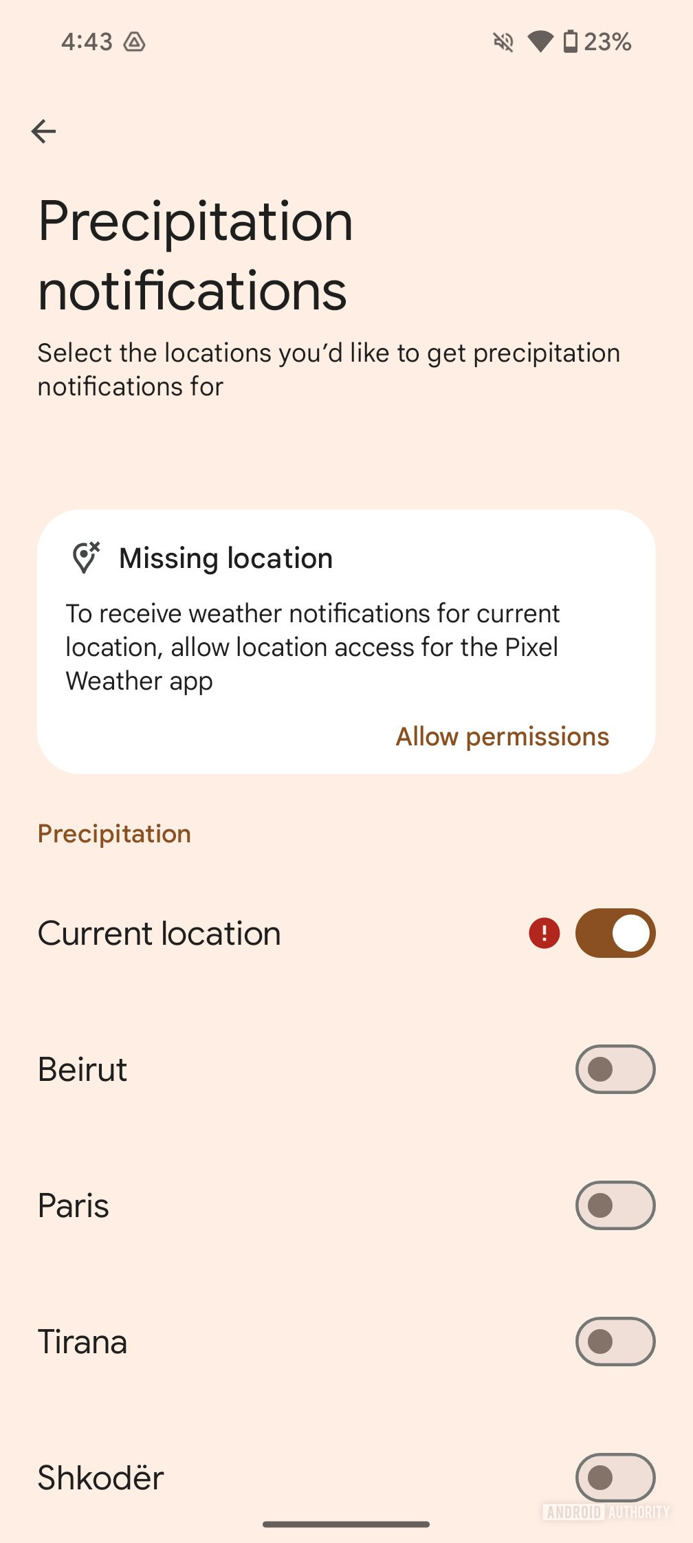 pixel weather app settings notification precipitation convert