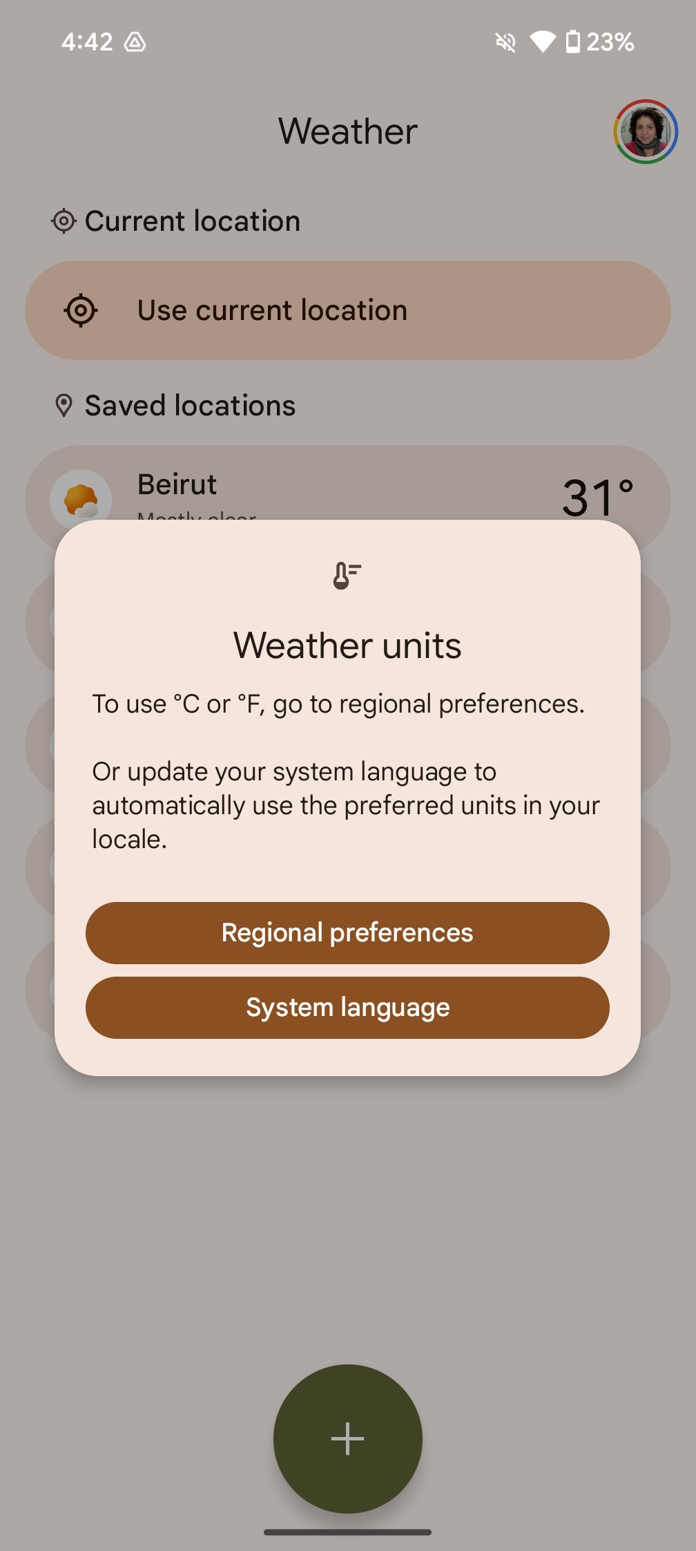 pixel weather app settings units convert