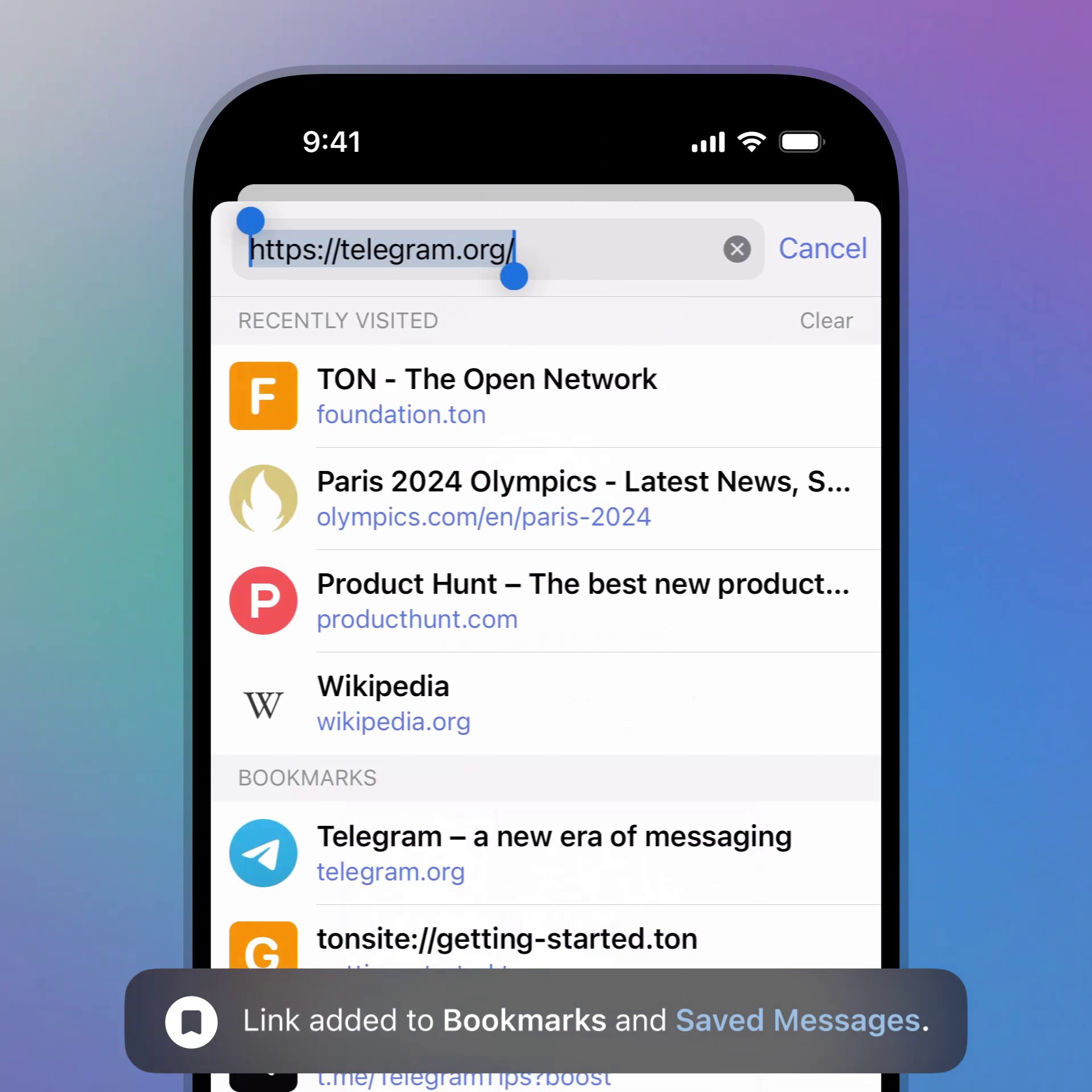 Telegram's new browser in action