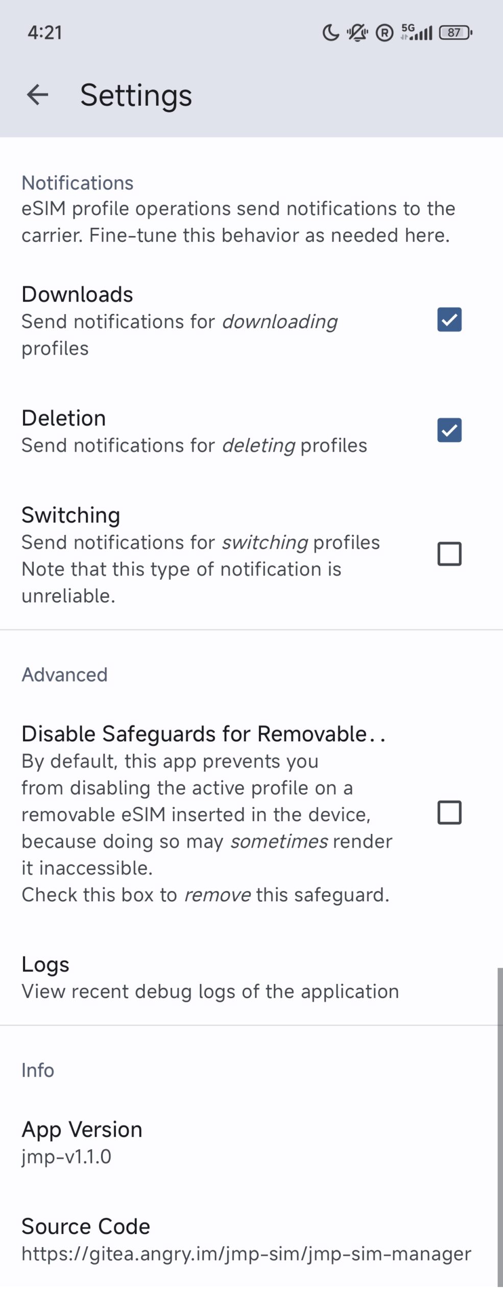 2 JMP SIM Manager settings