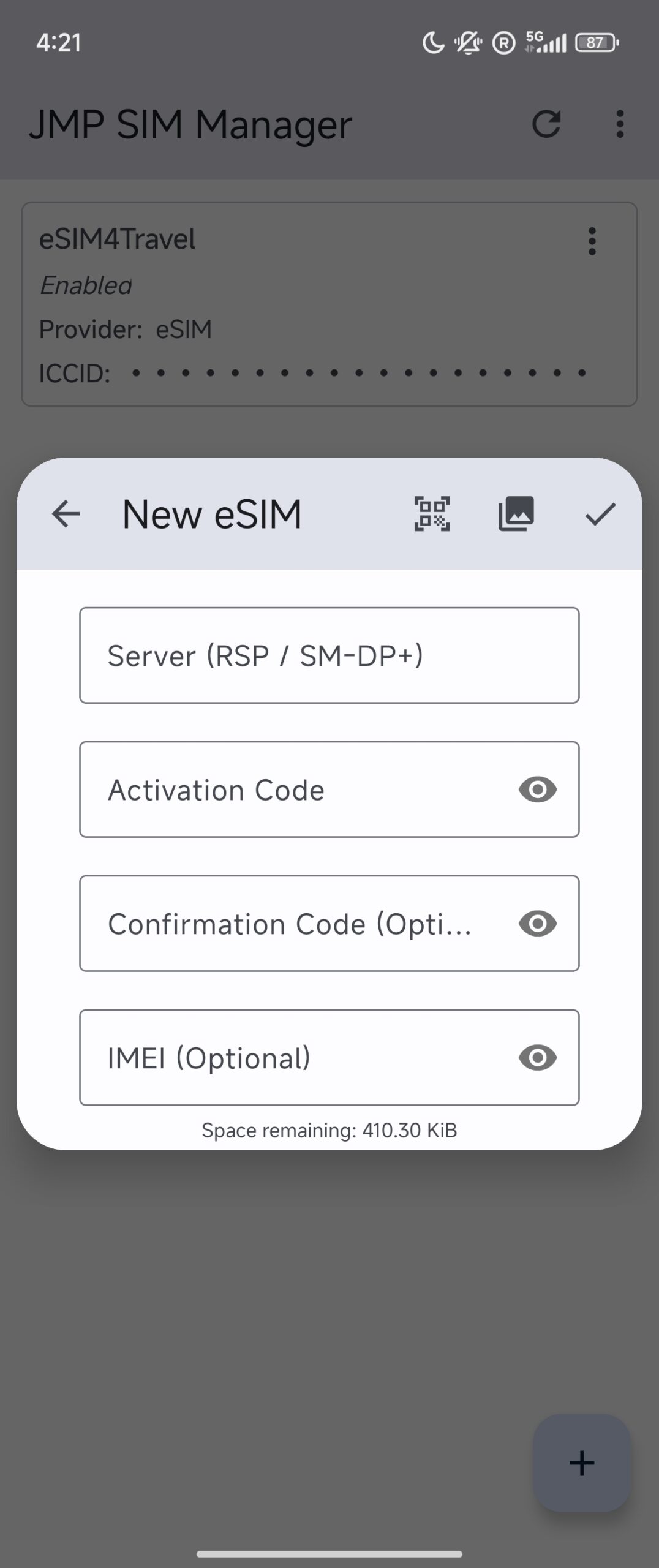 4 JMP SIM Manager add another new eSIM