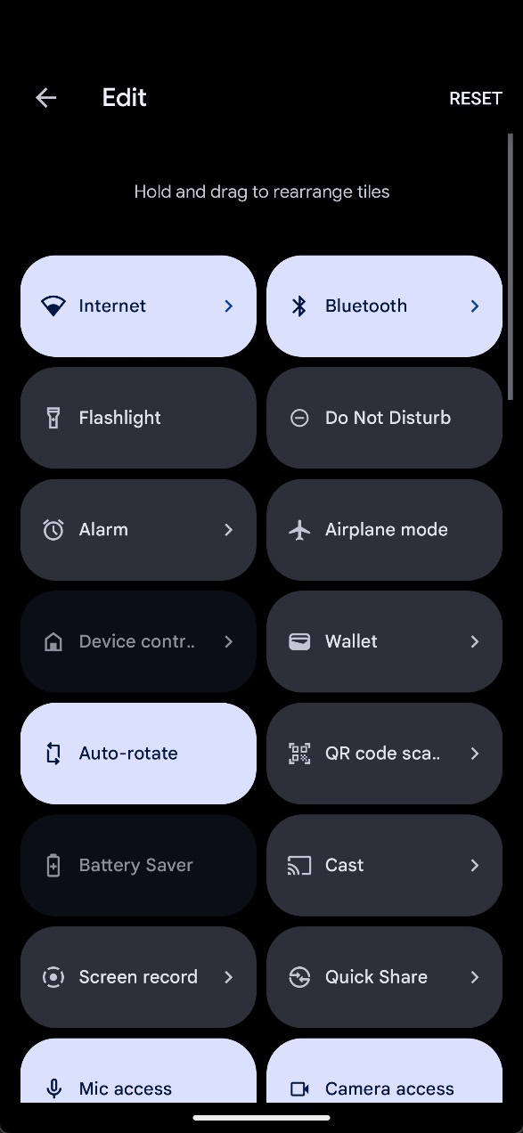 Android 15 single shade Quick Settings panel edit