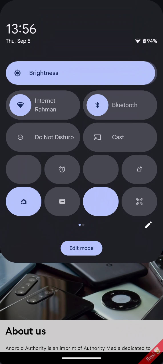 Android 16 dual shade Quick Settings panel dark mode