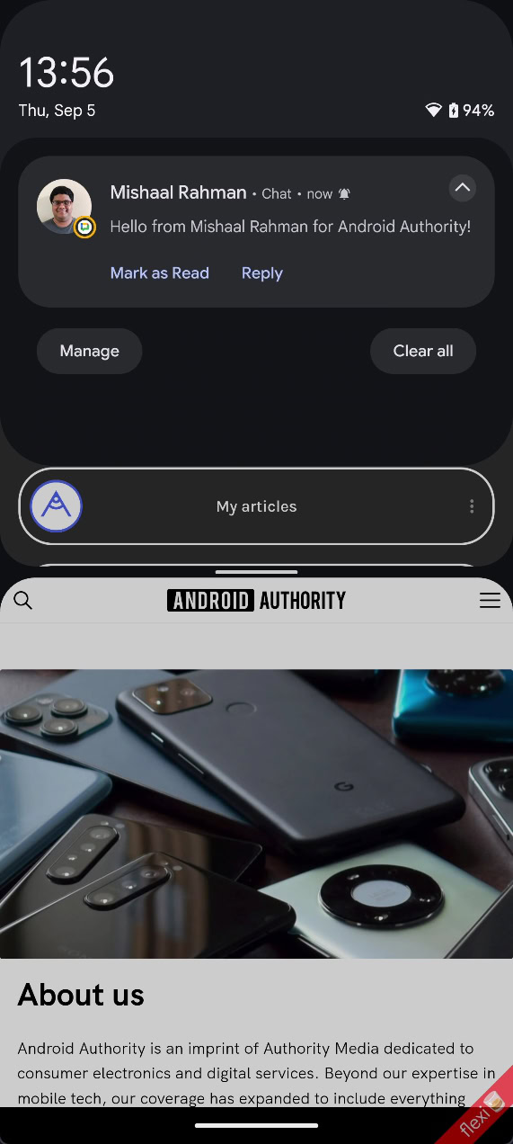 Android 16 dual shade notifications panel dark mode