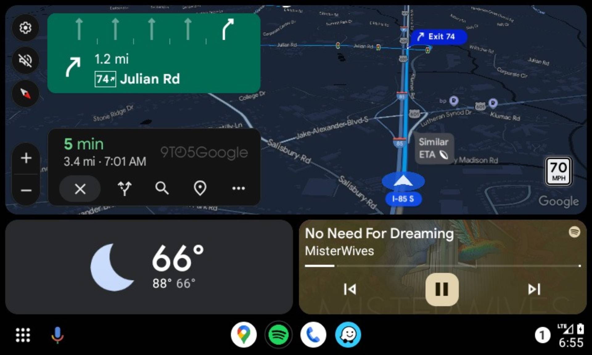 Google Maps Android Auto new lane guidance UI.