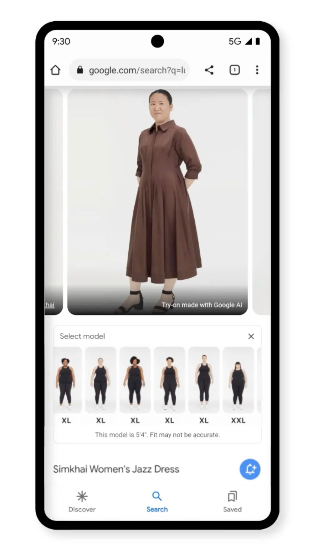 Google Shopping virtual try on for dresses preview.