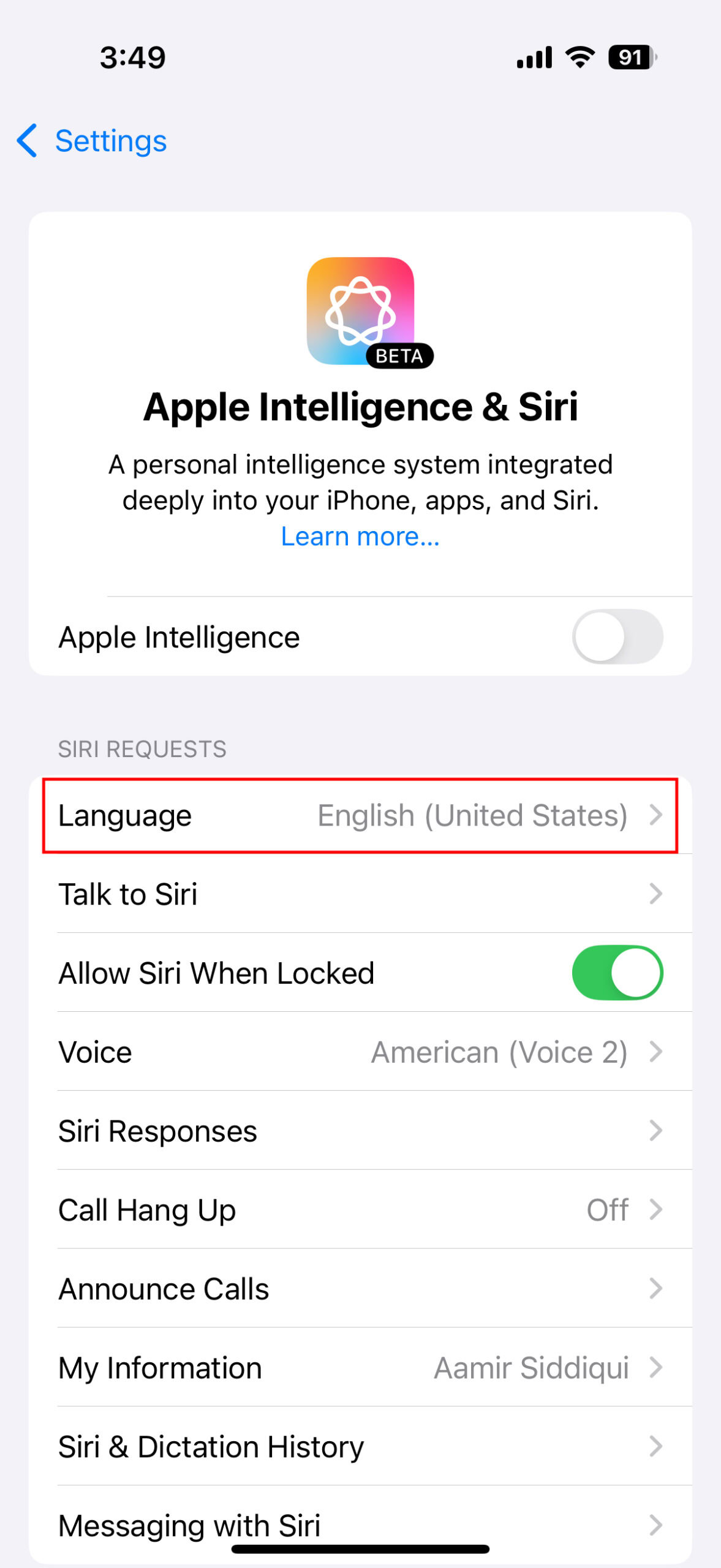 How to change Siri language to English (US) on iPhone (2)