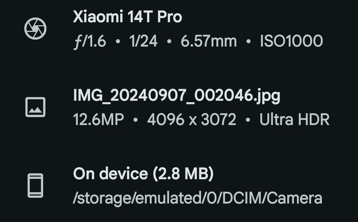 Photo metadata from a Xiaomi 14T Pro