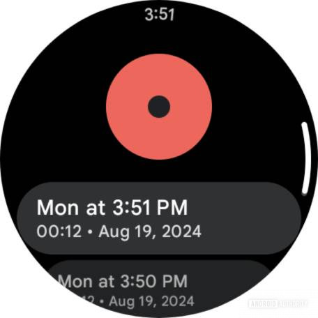 Screenshot of recordings list in Pixel Watch 3's Recorder app.