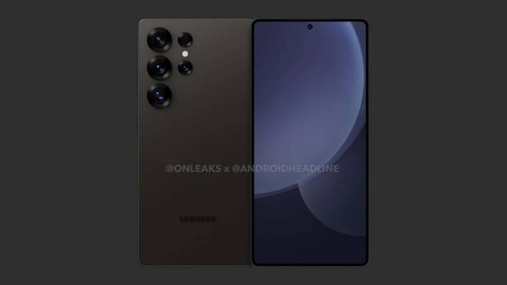 Leaked render of the Galaxy S25 Ultra on gray background.