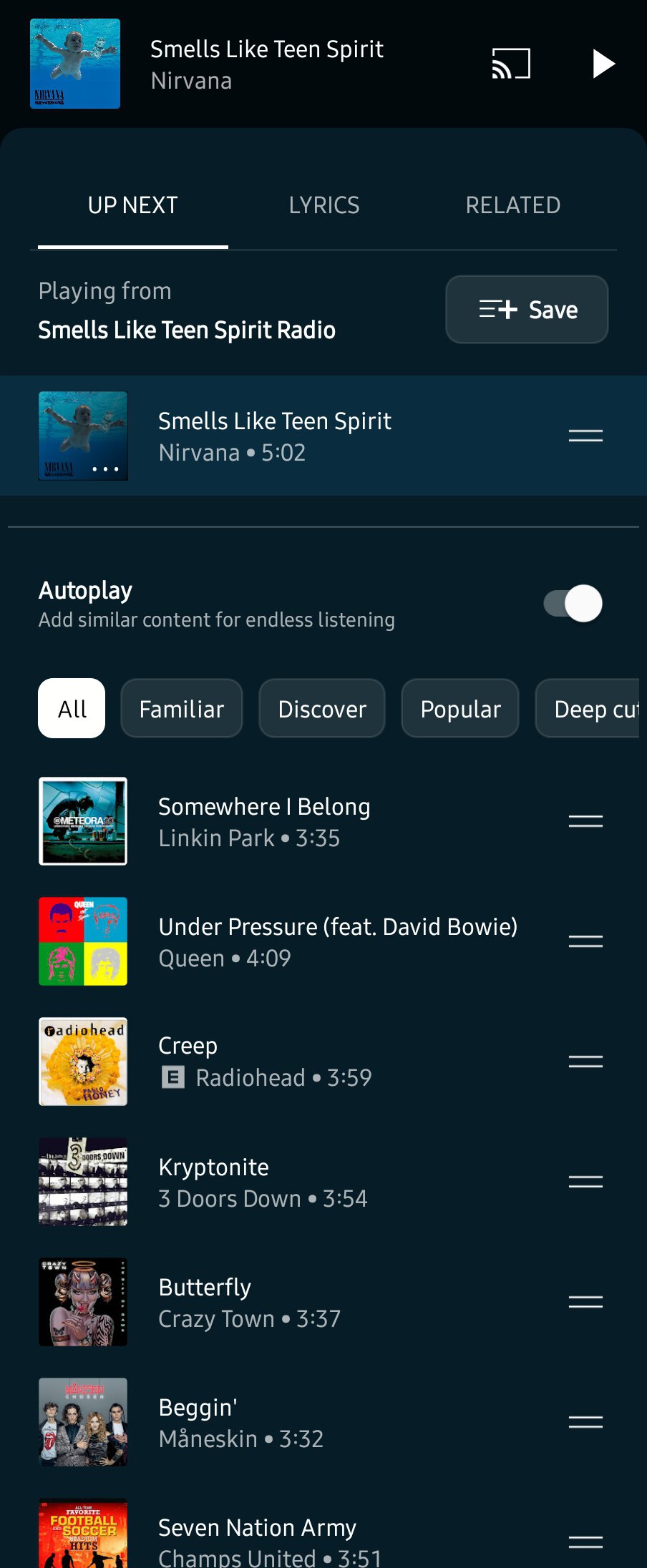 YouTube Music autoplay feature screenshot