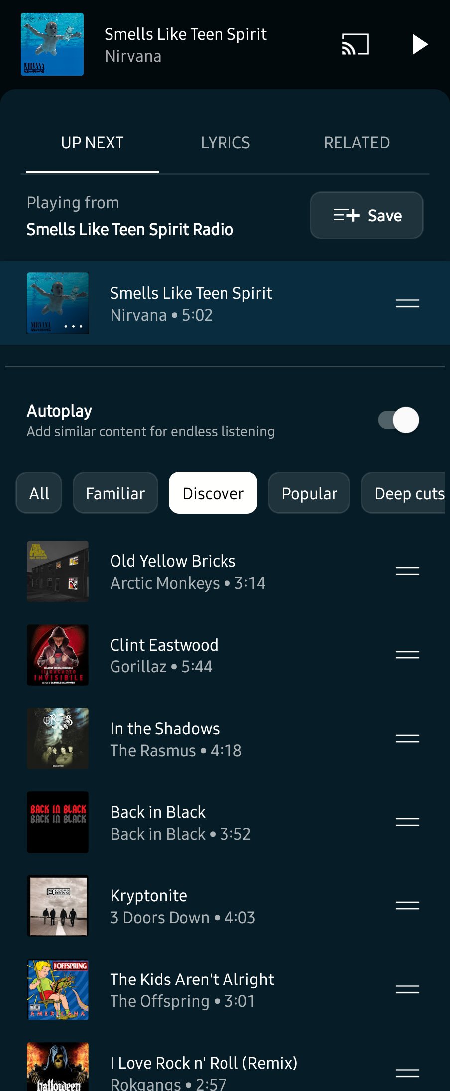 YouTube Music autoplay feature screenshot