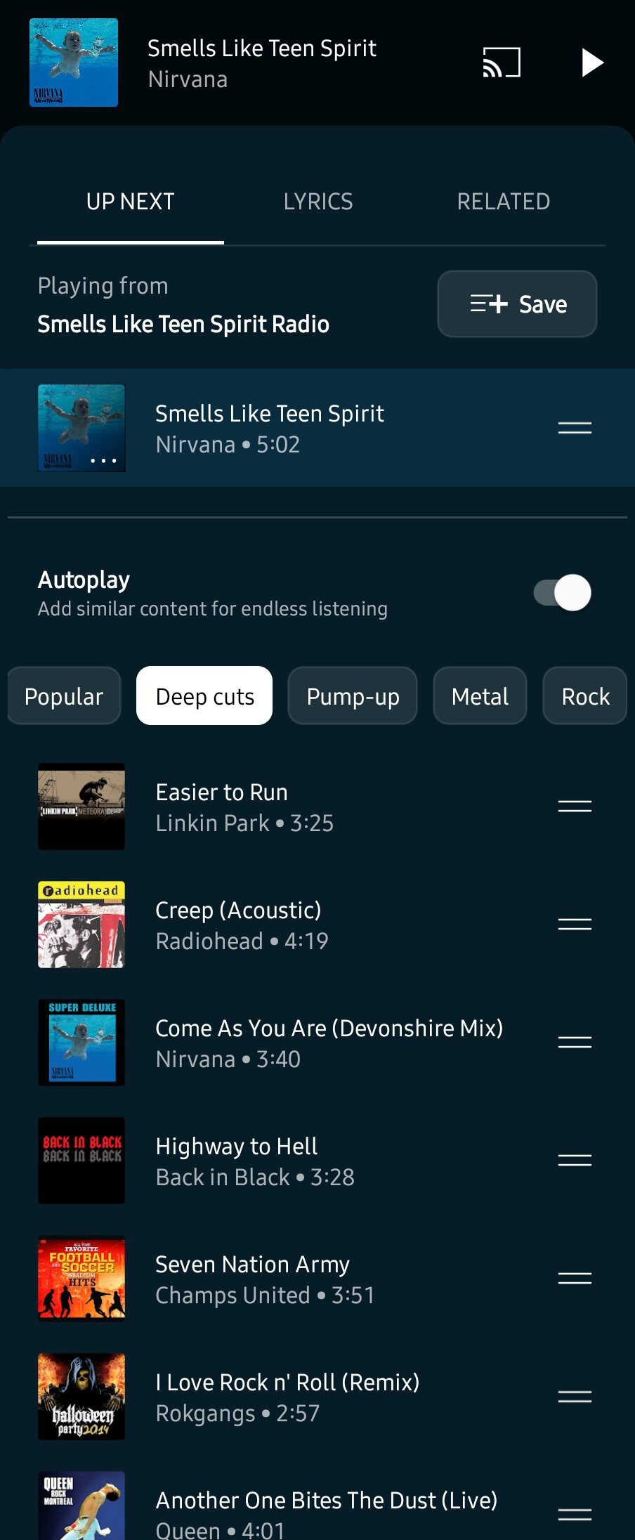 YouTube Music autoplay feature screenshot