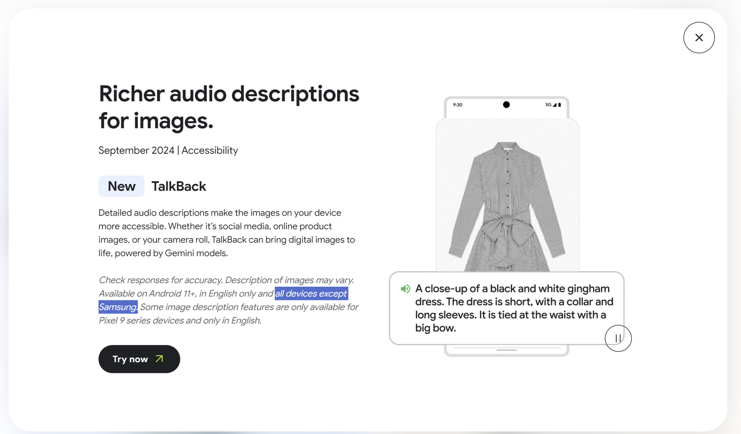 TalkBack Gemini audio descriptions