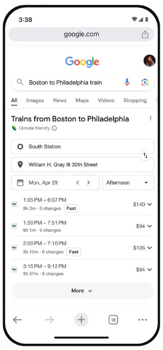 Google сотрудничает с Amtrak, чтобы упростить бронирование поездок на поезде