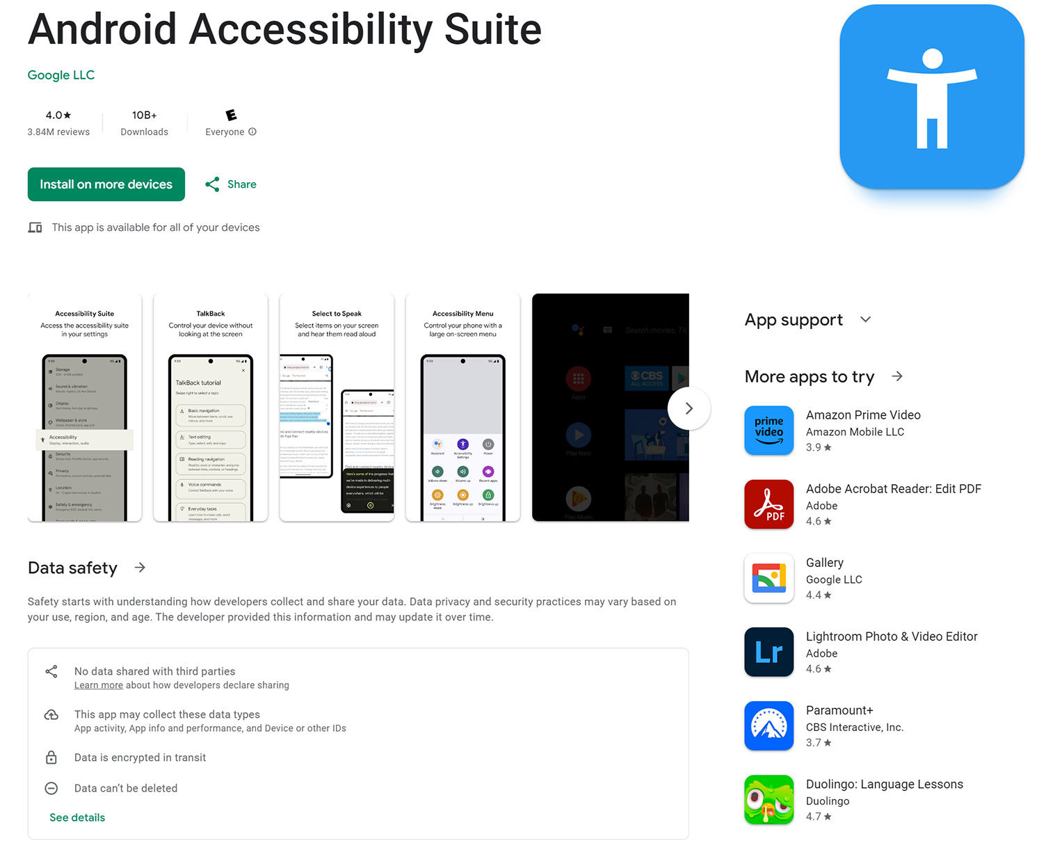 Android Accessibility Suite Play Store listing