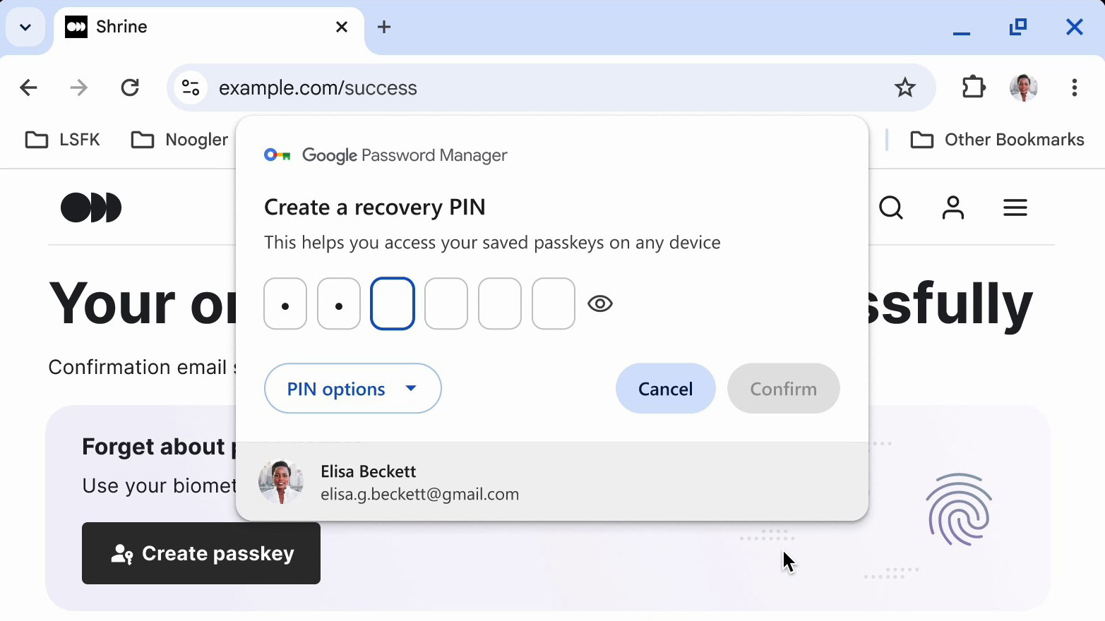 chrome passkey pin a