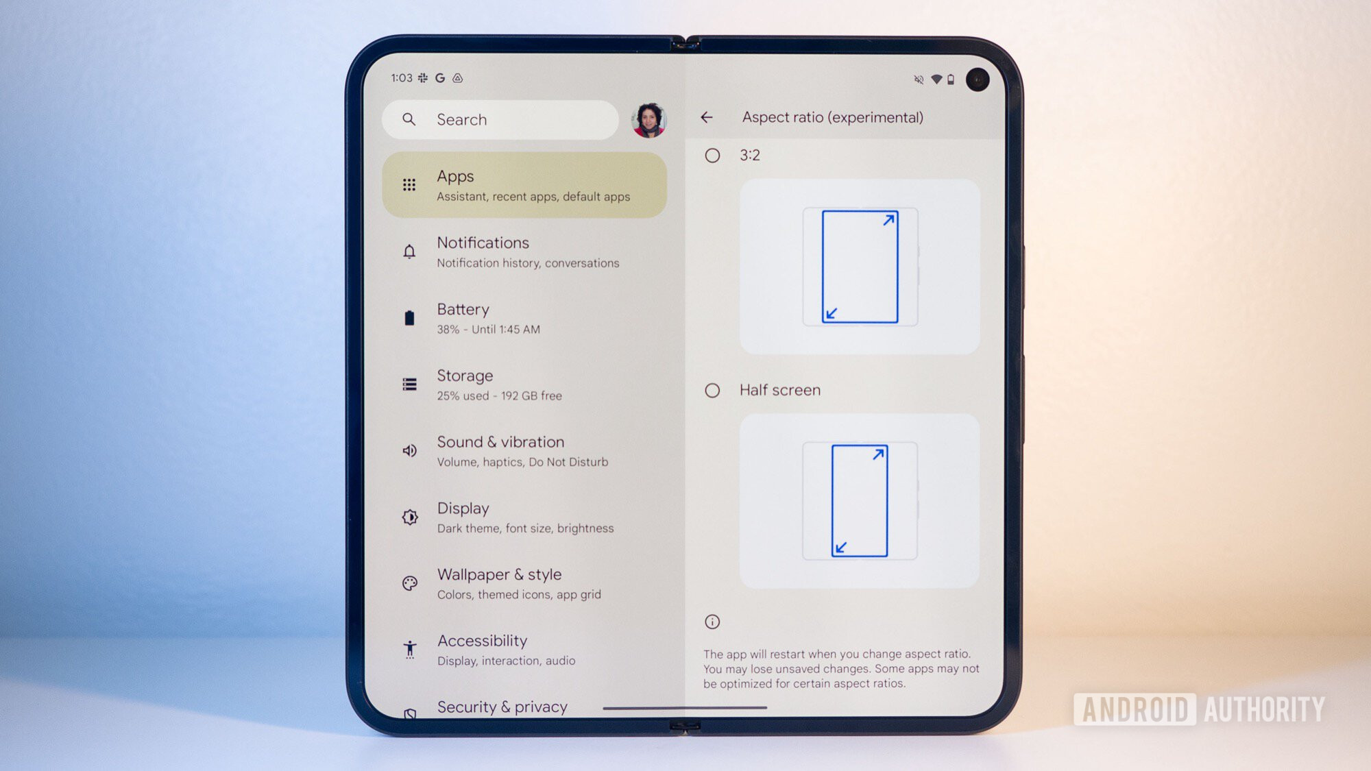 google pixel 9 pro fold unfolded display app aspect ratio 2