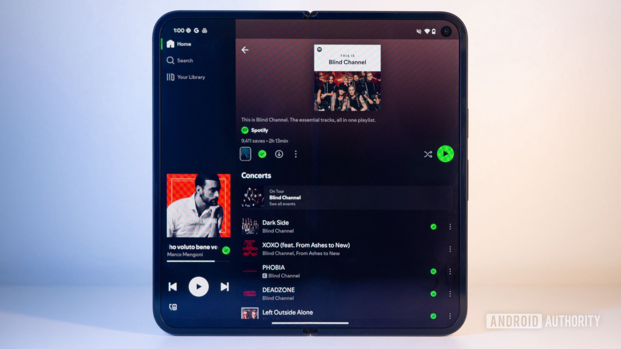 google pixel 9 pro fold unfolded display spotify