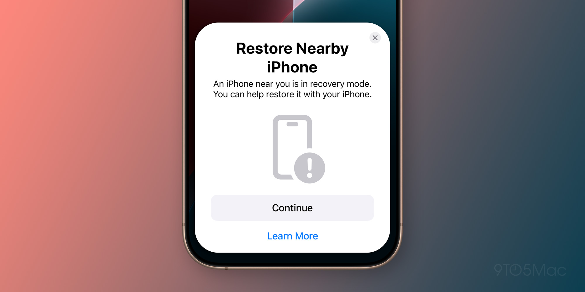 Popup on iPhone to restore nearby bricked iPhone 16