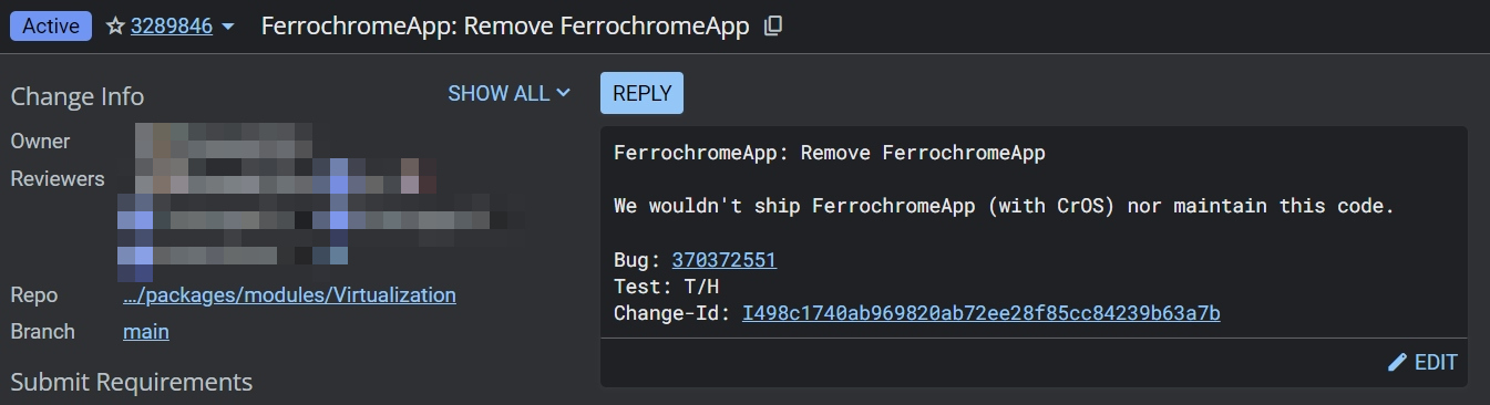 AOSP patch removing Ferrochrome launcher app