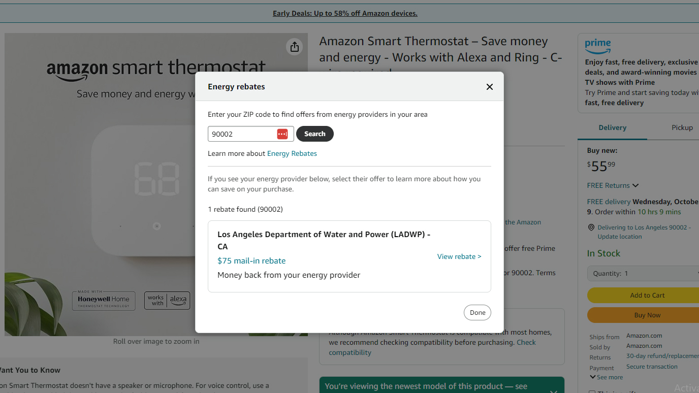 Amazon Smart Thermostat rebate